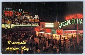 1950-60's STEEL PIER LOUIS ARMSTRONG GARY LEWIS NEON ATLANTIC CITY NJ POSTCARD - Picture 1 of 2