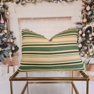 Funda de almohada lumbar reversible a rayas lisas de tela de lino Bennison con inserto Foto 1 de 4