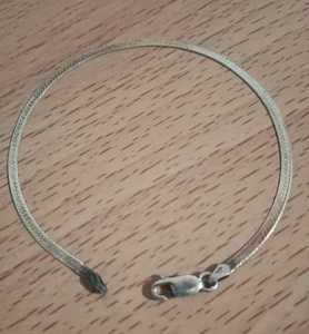 Vtg 925 Italian Italy Sterling Silver 2.5mm Herringbone Bracelet 8 1/4 inches - Picture 1 of 5