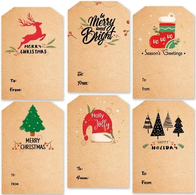 BGTCARDS Christmas Gift Tags Stickers, 120 PCS Gift Tags for Christmas Presents, Kraft