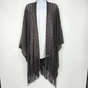 Britts Knits Mujer Ruana Envoltura Talla Única Gris Flecos Kimono Boho Encubrimiento Neutro - Imagen 1 de 8