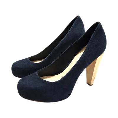 Loeffler Randall Esther 海军蓝麂皮绒木制高跟鞋 尺寸 5.5B MSRP 450 美元 — 第 1/4 张图片