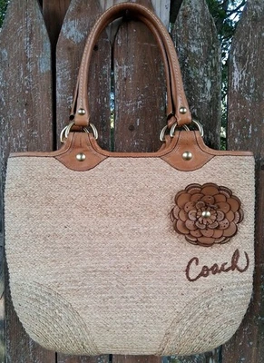 COACH F13373 Bleeker Natural Straw Bag With Leather Trim & Flower - Image 1 of 4