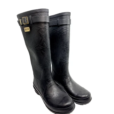 Botas de lluvia Pendleton altas impermeables de goma negras para mujer talla 9 forro tribal Foto 1 de 4