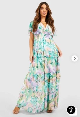 VESTIDO Boohoo Mujer Manga Ángel Volantes en Niveles MAXI Primavera Verano Plus Talla 24 Nuevo con Etiquetas Foto 1 de 4