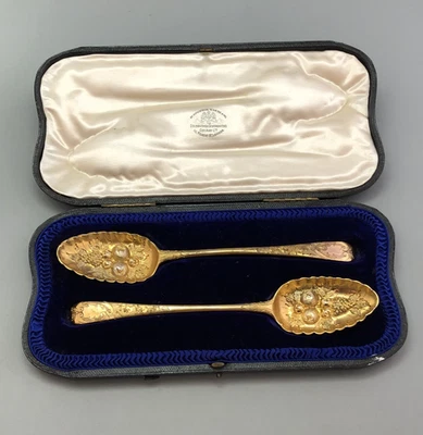 Cucharas georgianas de plata dorada William Fearn Londres c1774 ABDZX Foto 1 de 4