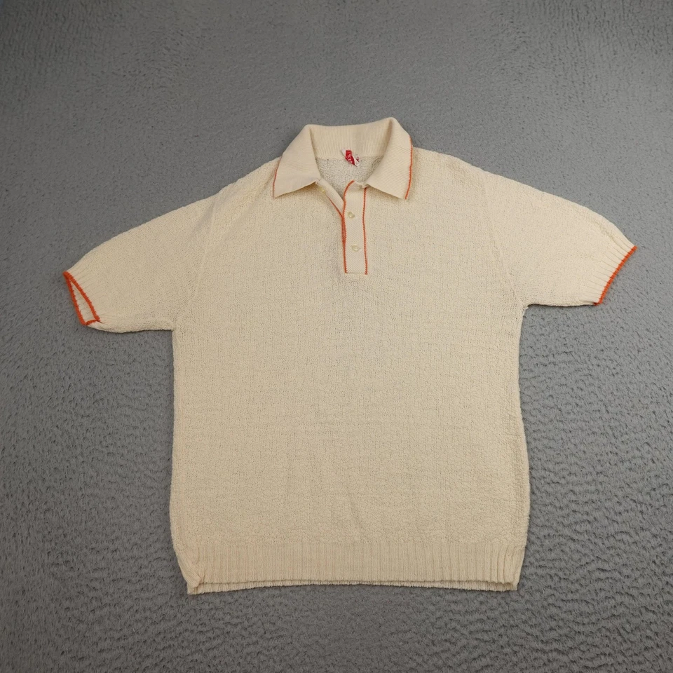 Camisa polo vintage Munsingwear para hombre mediana crema naranja tejida Wintuk Orlon años 60 Foto 1 de 4