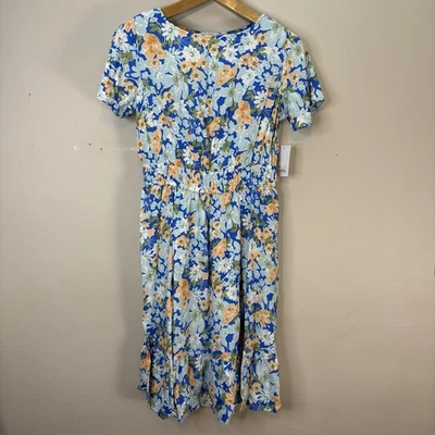 Nuevo con etiquetas Vestido Croft & Barrow Para Mujer Talla S Azul Floral Mangas Cortas Cintura Elástica Foto 1 de 4