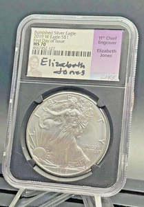 2019-W Burnished Silver Eagle NGC MS70 ๐ซ FDOI Elizabeth Jones ๐ช - Picture 1 of 4
