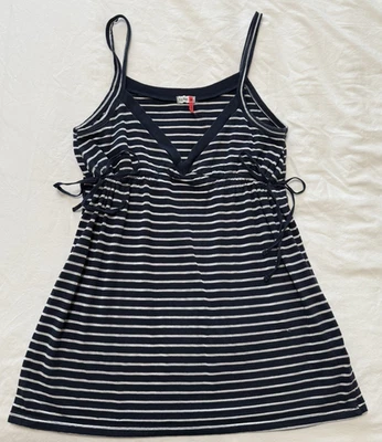 Y2K Old Navy Tank Babydoll 2007 Med Striped Preppy Layer Drawstring Bella Beach - Image 1 of 4