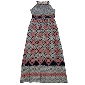 Wisp Comet Knit Maxi Dress Navy Blue Red Geometric Print Women’s Size 12 NWT - Picture 1 of 5