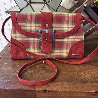 Сумки Longaberger в клетку и замшевые ржавчина зеленый желтое золото наплечный ремень сумочка - Изображение 1 из 4