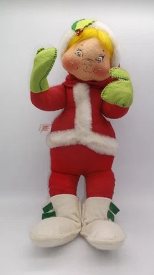 Vintage 1963 Annalee Grande Navidad Niña Elfo 19" Posable Ojos Abiertos Acebo, Piel Foto 1 de 4