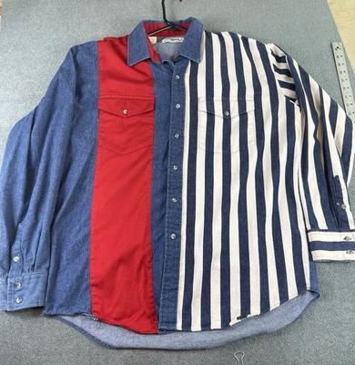 Camisa De Colección Roper Para Hombre Grande Roja Blanca Azul Bandera Americana Manga Larga Western Foto 1 de 4