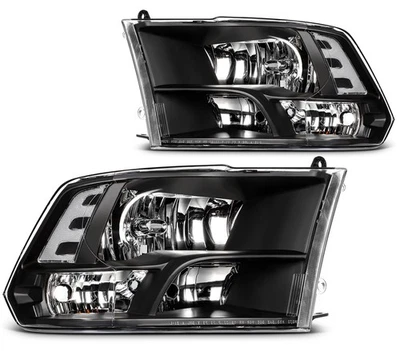 Conjunto de faros para Dodge Ram 1500 2009-2010 negro carcasa conjunto lente transparente Foto 1 de 4