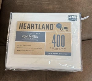 Heartland Twin Sheet Set 400 Thread White, USA Farm Grown 100% Cotton. New - Picture 1 of 3