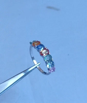 Anello con pietre preziose zaffiro multicolore naturale in argento sterling... - Immagine 1 di 4