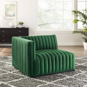 Modway Conjure Channel Tufted Performance Velvet Left-Arm Chair in Black Emerald - Picture 1 of 6