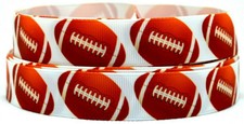 Grosgrain Ribbon 7/8" Inch Football Kickball Brown/White Sport Team Printed.