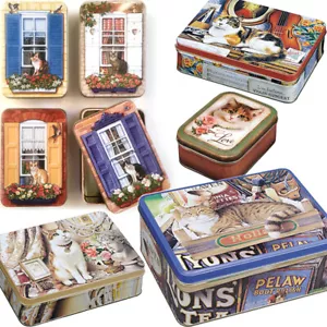 CAT TIN BOX Home Kitchen Pantry Biscuit Sweet Storage Trinket Tea Birthday Gift - Picture 1 of 16