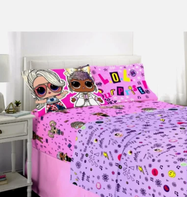 L.O.L. Surprise! Girls Microfiber Full Size Bedding Sheet Set Pink & Purple READ - Image 1 of 4