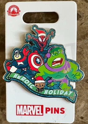 Prendedor navideño heroico 2021 de los parques de Disney Marvel SpiderMan Hulk Cpt America Foto 1 de 2