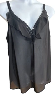 NWT Avenue Sheer Black Camisole Sequined Ruffle V Neck Size 22/24 (E37) - Picture 1 of 13