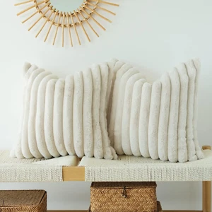 Pack of 2 Faux Fur Plush Decorative Throw Pillow Covers Couch Cushion Case Soft - Picture 1 of 12