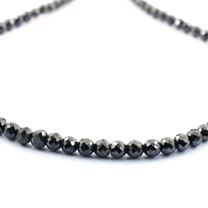 6 mm Natural Certified Faceted Black Diamond Beads Necklace Length 20 Necklace - Image 1 of 4