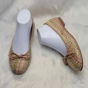 PATRICIA GREEN Skim Raffia Tan Multi-Color Woven Bow Boho Preppy Ballet Flats 9 - Picture 1 of 11