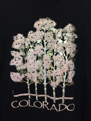 Camiseta Stedman Super HI Cru Colorado 3D pintura inchada árvores douradas L 42-44 vintage - Imagem 1 de 4