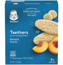 Gerber Teethers Baby Teething Wafers Banana Peach 7 Months 1.7 Oz