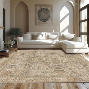 Area Rug 5X7 Machine Washable Vintage Distressed Print Ultra-Thin Chenille Ha... - Picture 1 of 7