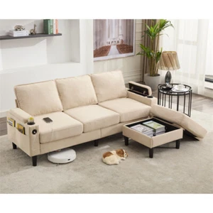 3-Seat Sectional Sofa,L-Shaped Sofa w/Storage Ottoman & USB Port for Living Room - Picture 1 of 21