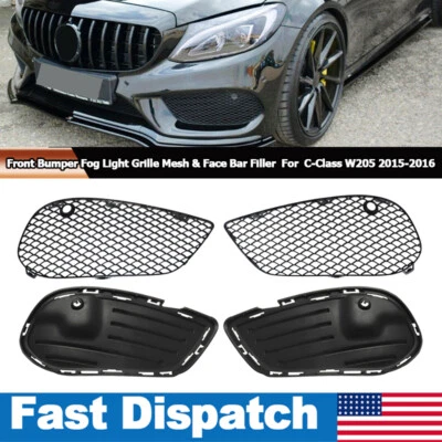 For 15-18 Mercedes Benz W205 C250 C300 Front Fog Light Lamp Grille Mesh Covers - Image 1 of 4