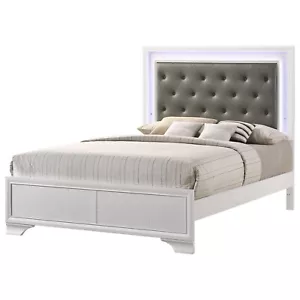1pc Twin Size Button Tufted Fabric Upholstery LED HB Bed Bedroom Wood Furniture - Picture 1 of 5