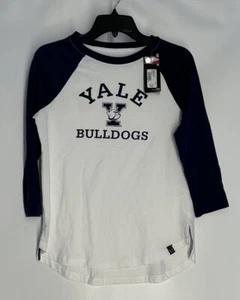 UA Yale Bulldogs Women Small Raglan Baseball Tee White Navy Blue NCAA NWT $35  - Picture 1 of 3