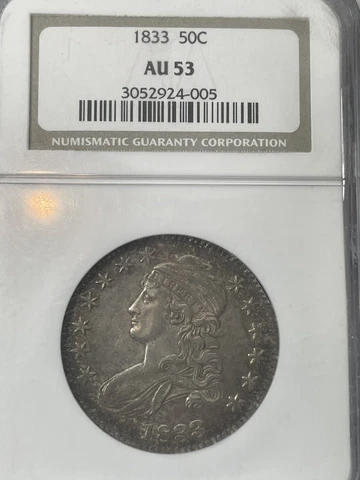 1833 Bust Half Dollar Graded AU-53 by NGC All Original Awesome Type Coin Cover