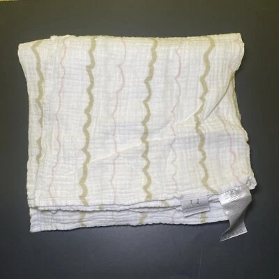 Aden & Anais毛毯扇贝条纹白色棕色粉红色波浪线薄纱襁褓 — 第 1/4 张图片