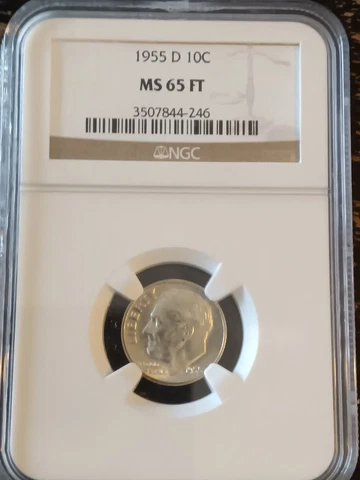 1955-D Roosevelt Dime 90% Silver NGC-MS65FT Cover