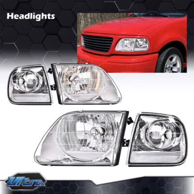 Clear Chrome Headlights & Corner Lights Fit For 1997-2003 Ford F150 Expedition - Image 1 of 4