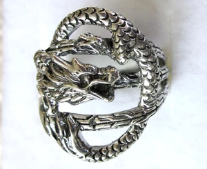Anillo Artesanal Dragón Rodante / Talla 9 / Plata de Ley 925 / 7,1 gramos - Imagen 1 de 7