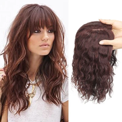 Pinzas para cubrir el cabello de mujer en cabello humano 100 % Remy rizado con flequillo plano Foto 1 de 4