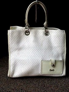 DOLCE & GABBANA Retro Handbag Vintage Bag Off White Weaved Leather - Picture 1 of 9