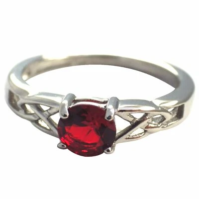 Celtic July Birthstone Ring Womens Red Cubic Zirconia Engagement Band Sizes 5-11 - Image 1 of 4
