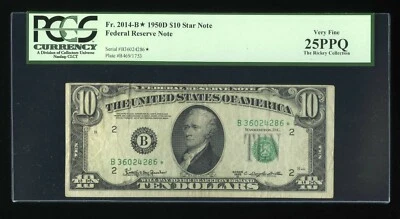 DBR 1950-D $10 FRN STAR New York Fr. 2014-B* PCGS 25 PPQ Serial B36024286* - Image 1 of 2