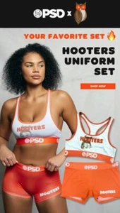 Ladies New PSD Hooters Medium Underwear Sports Bra Top & Shorts Uniform