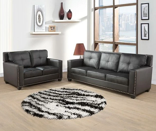 NEW 2PC Black Sofa Loveseat Leather Gel Contemporary Modern Living Room Set - Image 1 of 1