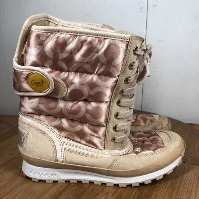 Botas Coach para mujer 7 B logotipo doreano acolchado con cordones informales clásicas media pantorrilla Foto 1 de 4