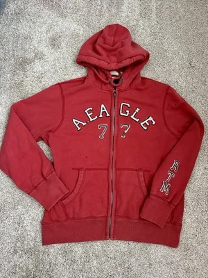 Sudadera con Capucha Vintage American Eagle Cremallera Completa XL Roja RTM 77 Logo Foto 1 de 4